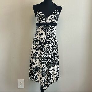 Vintage Trixxie Halter Dress Medium Black Cream Floral Made‎ USA Y2K Summer